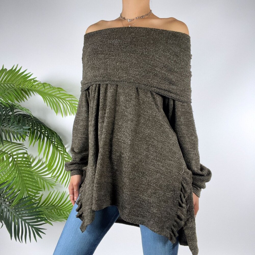 Vintage Green Cottagecore Off The Shoulder Fairycore Coquette Sweater / Large - Picture 4 of 7